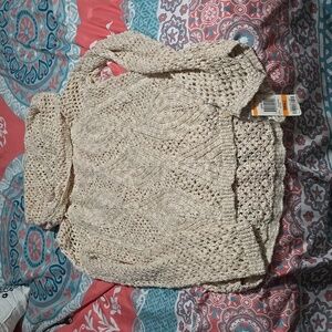 3/$10 INC International Concepts Open Stitch Crochet Cowl Neck Sweater Top